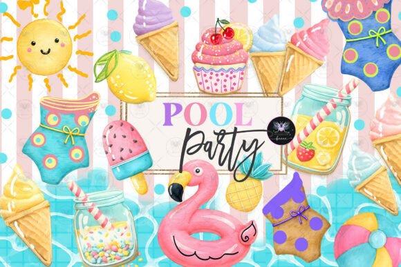 Download Summer Pool Party Clipart Watercolor - Party Collection