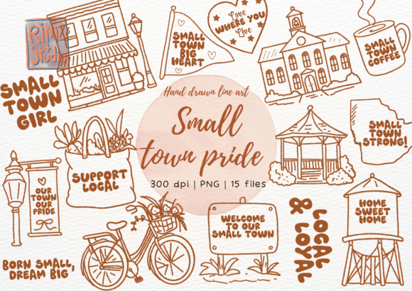 Download Small Town Pride Doodle Hand Drawn PNG - Town Collection
