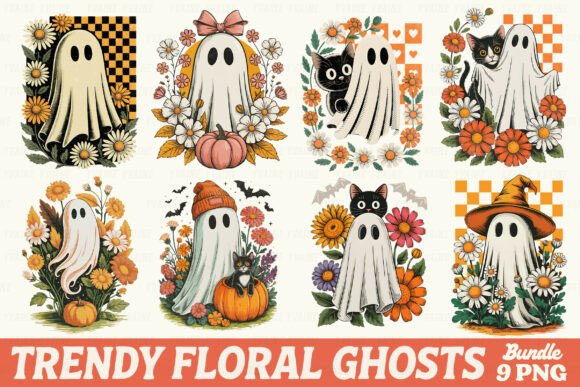 Download Retro Floral Ghosts Halloween Bundle PNG - Halloween bundle Collection